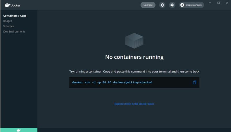 Docker на windows запущен