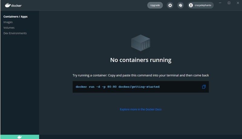 Docker на windows запущен