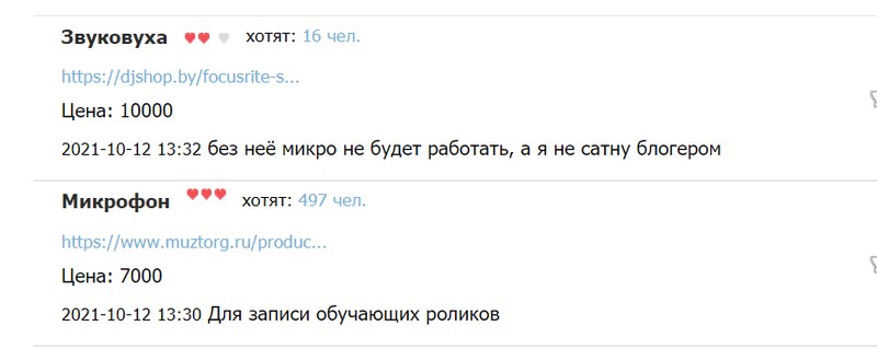 wishlist пример ведения