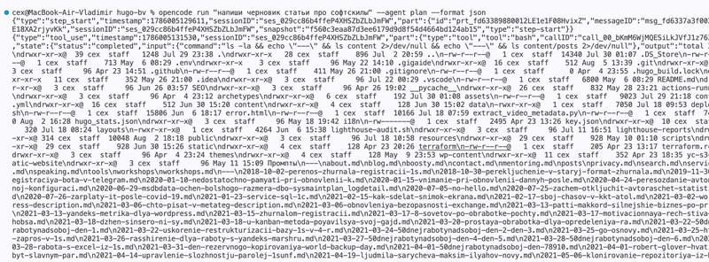Первый запуск OpenCode в консоле