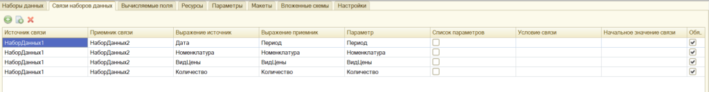 1с связь наборов данных